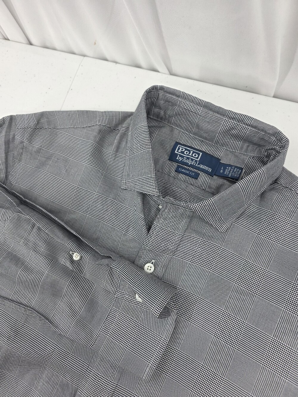 NWT Polo Ralph Lauren Luxury Twill L/S Check Micro Houndstooth Black White LRG.